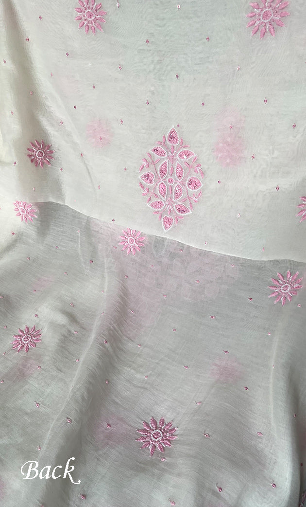 Women's Lakhnavi Handcrafted Unstitched Mul Chanderi Kurta And Dupatta Set - HONC0317815