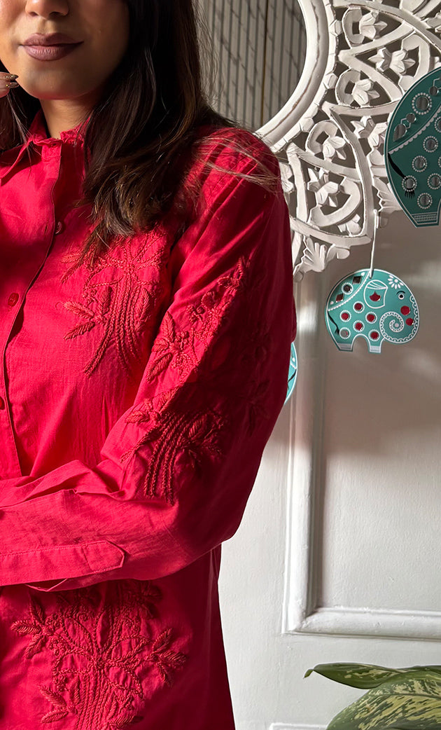 Women's Lakhnavi Handcrafted Cotton Chikankari Top - HONC0299406