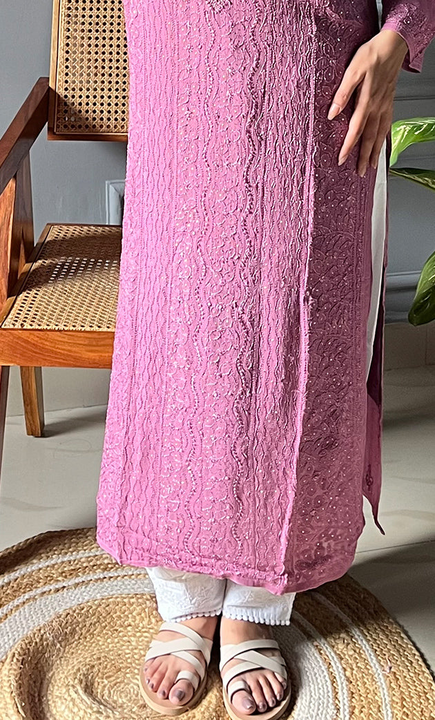 Women's Lakhnavi Handcrafted Viscose Georgette Chikankari Kurti- HONC0282699