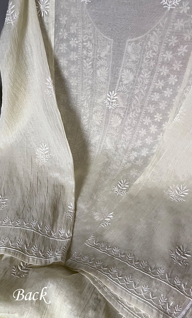 Women's Lakhnavi Handcrafted Mul Chanderi Semi - Stitched Anarkali And Dupatta Set - HONC0304459