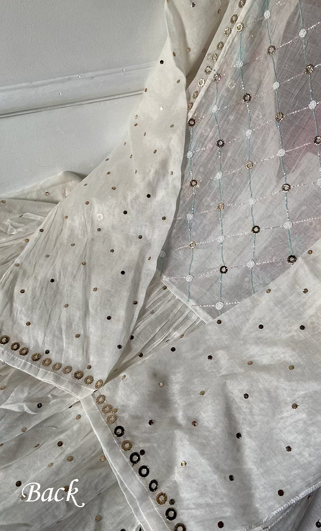 Women's Lakhnavi Handcrafted Mul Chanderi Semi - Stitched Kurta And Dupatta Set- HONC0316297