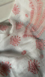 Load image into Gallery viewer, Women's Lakhnavi Handcrafted Pure Organza Chikankari Unstitched Kurta And Dupatta Set- HONC0340872
