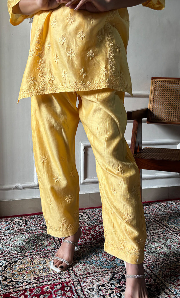 Imara Women's Lakhnavi Handcrafted Chanderi Silk Chikankari Top And Pant Set - HONC0340442