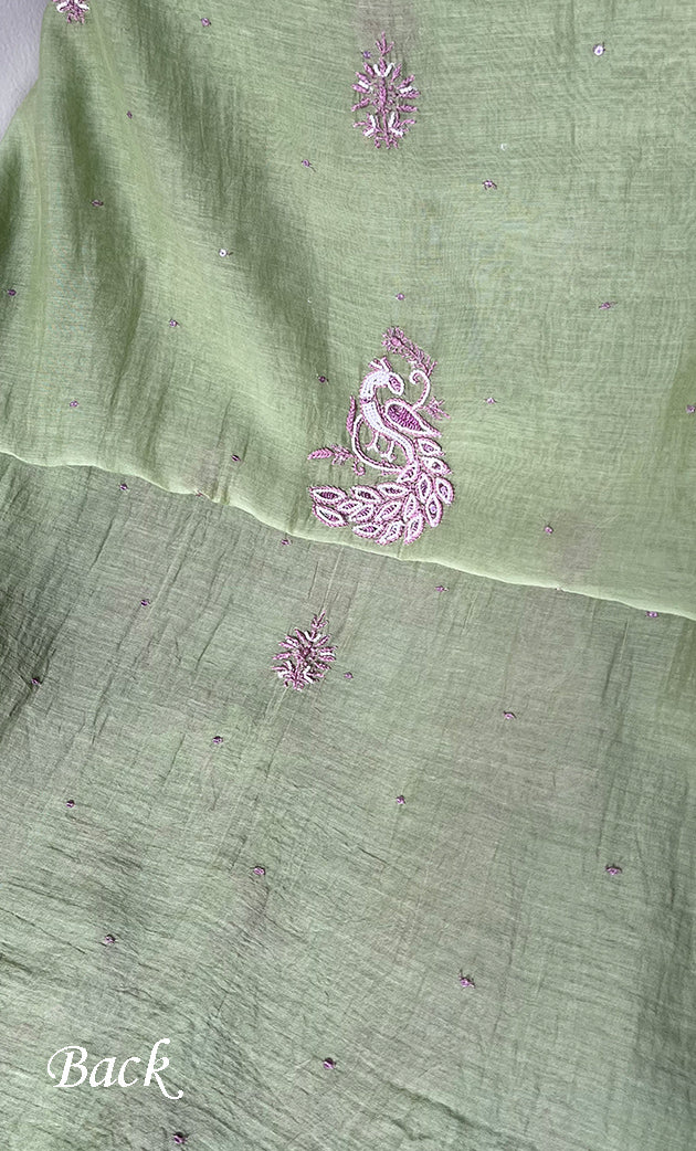 Firdauz Women's Lakhnavi Handcrafted Mul Chanderi Unstitched Kurta And Dupatta Set - HONC0302267