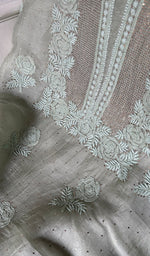 Load image into Gallery viewer, Rose Women's Lakhnavi Handcrafted Pure Organza Chikankari Unstitched Kurta And Dupatta Set- HONC0357555