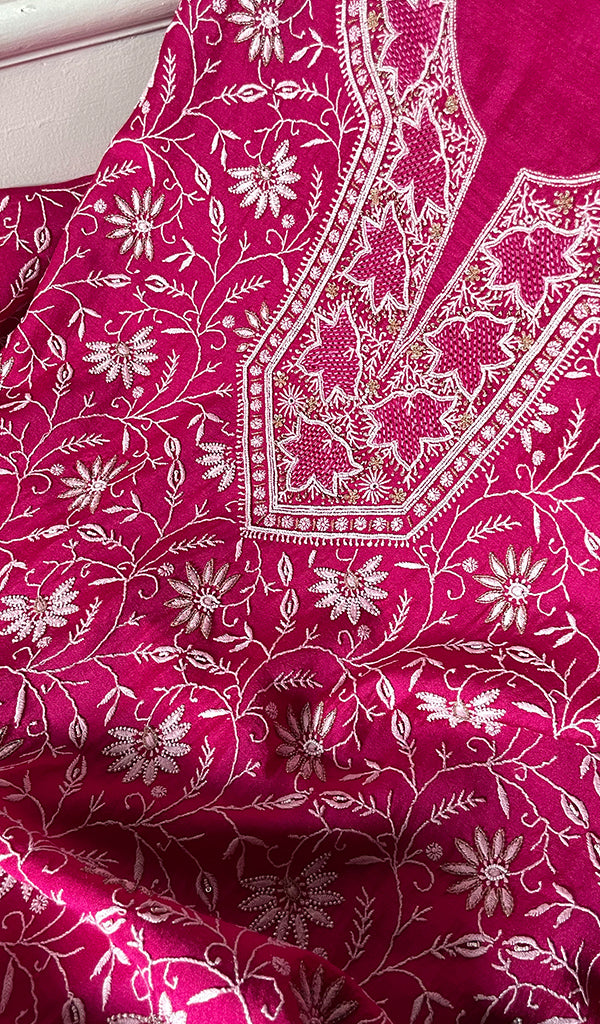 Women's Lakhnavi Handcrafted Munga Silk Chikankari Kurta And Dupatta Set- HONC0275144