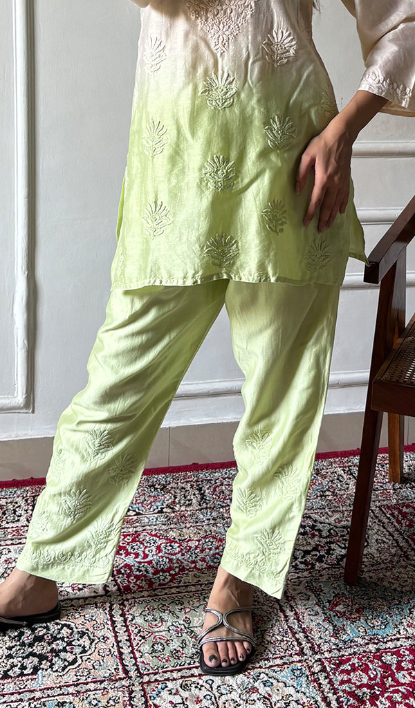 Riddhi Women's Lakhnavi Handcrafted Chanderi Silk Chikankari Top And Pant Set - HONC03607320