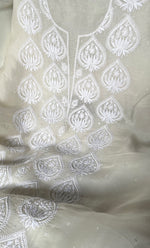 将图像加载到图库查看器中， Women&#39;s Lakhnavi Handcrafted Pure Organza Chikankari Unstitched Kurta And Dupatta Set- HONC0328885
