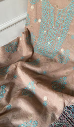 Women's Lakhnavi Handcrafted Chanderi Silk Unstitched Chikankari Full Suit - HONC0321895