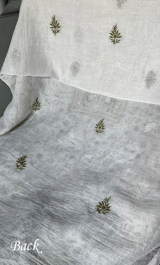 Women's Lakhnavi Handcrafted Mul Chanderi Unstitched Kurta And Dupatta Set- HONC0278947