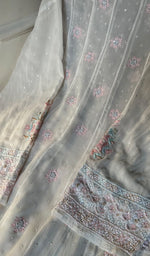 Load image into Gallery viewer, Women&#39;s Lakhnavi Handcrafted Pure Silk Georgette Chikankari Anarkali   and Dupatta set - HONC0269087
