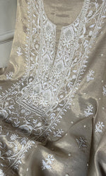 Women's Lakhnavi Handcrafted Tissue Chanderi Unstitched Chikankari Kurta And Dupatta Set - HONC0332771