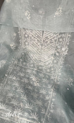Load image into Gallery viewer, Women&#39;s Lakhnavi Handcrafted Pure Organza Chikankari Unstitched Kurta And Dupatta Set- HONC0309613
