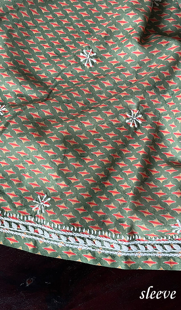 Women's Lucknowi Handcrafted Cotton Chikankari Unstitched Kurti Fabric - HONC086727