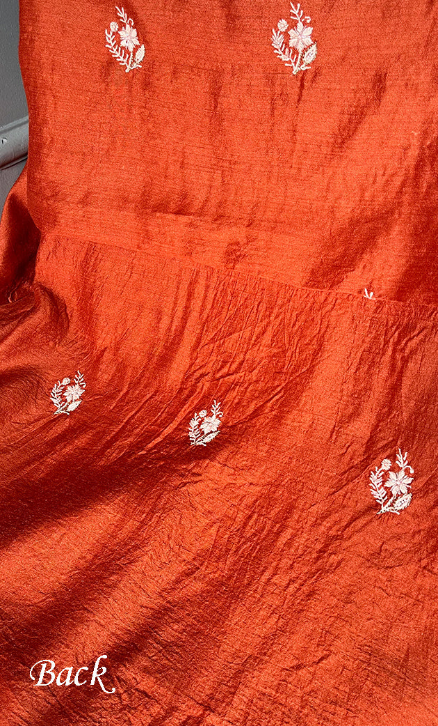 Women's Lakhnavi Handcrafted Munga Silk Chikankari Kurta And Dupatta Set- HONC0282380