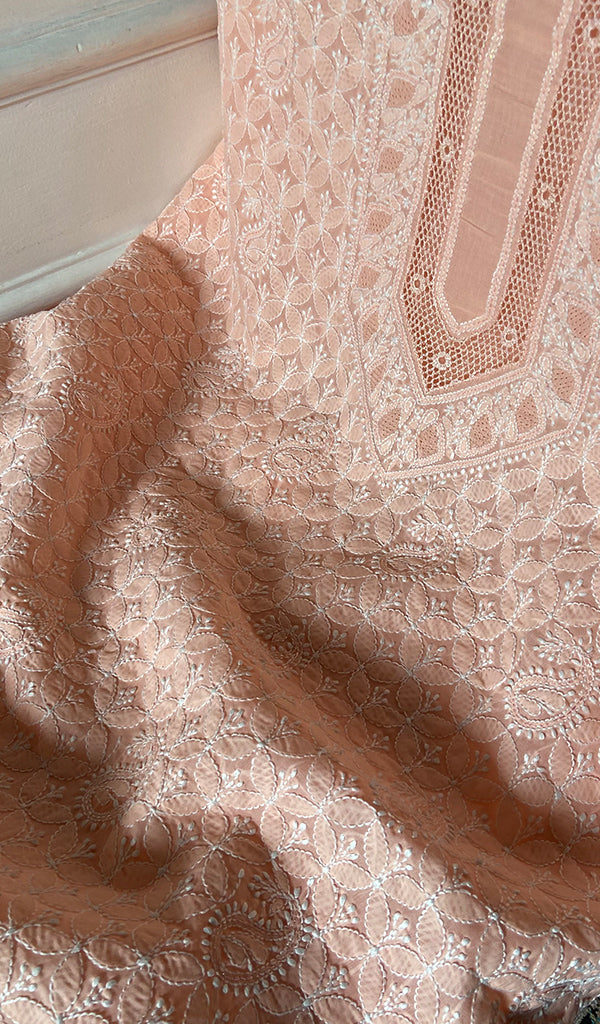 Women's Lakhnavi Handcrafted Cotton Unstitched Chikankari Suit Material - HONC0367381