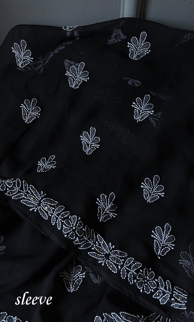 Women's Lakhnavi Handcrafted Unstitched Faux-Georgette Chikankari Suit Material - HONC0263366