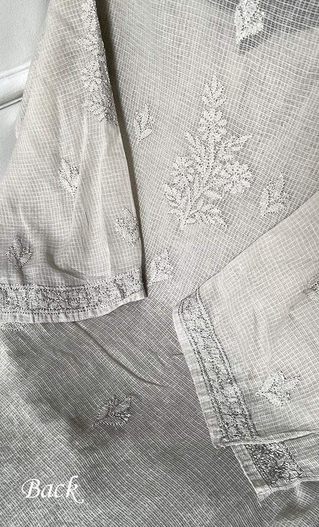 Women's Lakhnavi Handcrafted Kota Cotton Semi - Stitched Kurta And Dupatta Set- HONC0314212