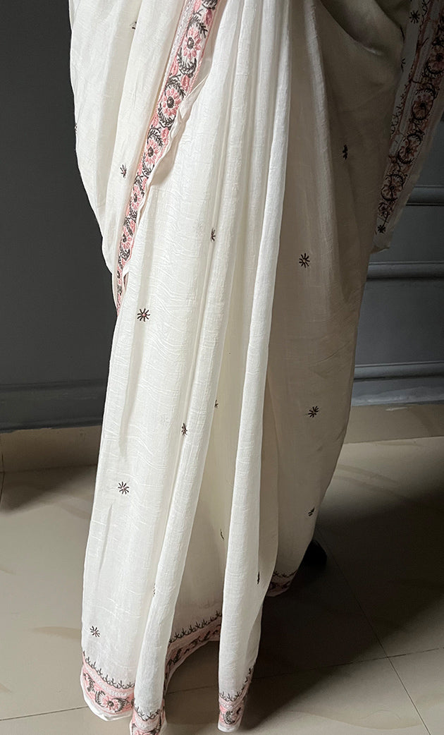 Women's Lakhnavi Handcrafted Mul Chanderi Chikankari Saree - HONC0301813