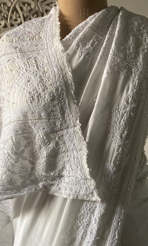 Women's Lakhnavi Handcrafted Viscose Georgette Chikankari Saree - HONC0278733