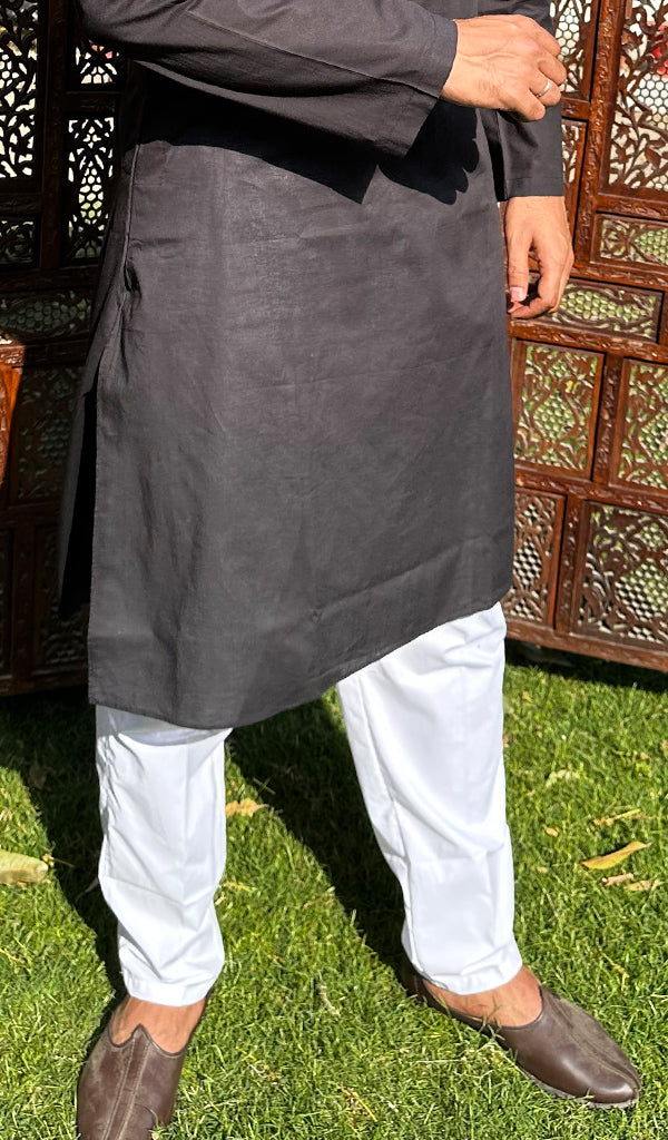 Men's Lucknowi Handcrafted Cotton Chikankari Kurta - HONC0341885