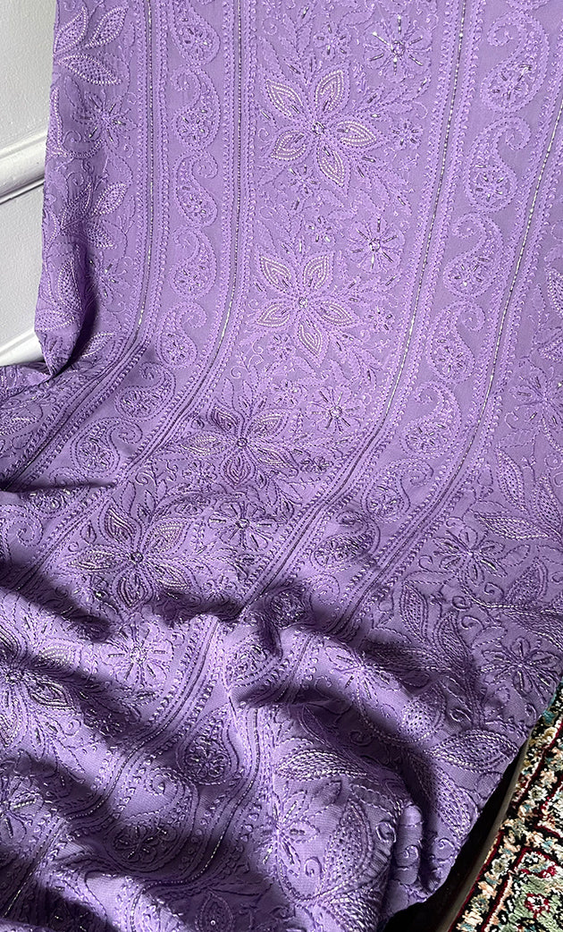 Women's Lakhnavi Handcrafted Viscose Georgette Chikankari Full Suit Material - HONC0274222