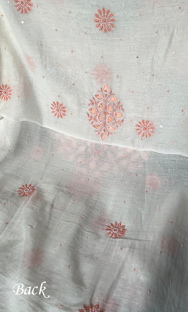 Women's Lakhnavi Handcrafted Unstitchd Mul Chanderi Kurta And Dupatta Set - HONC0317812