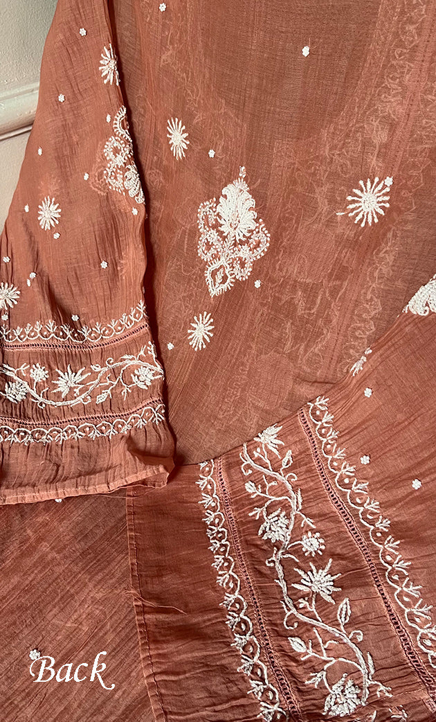Women's Lakhnavi Handcrafted Mul Chanderi Semi - Stitched Anarkali And Dupatta Set - HONC0330159