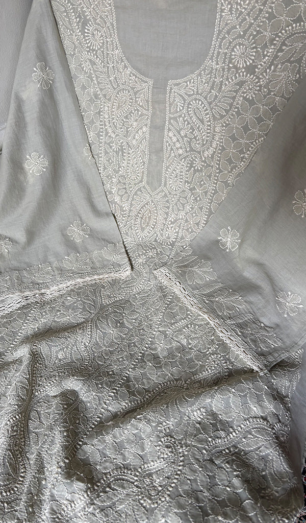 Hiba Women's Lakhnavi Handcrafted Semi- stitched Cotton Chikankari Suit Material - HONC0348838