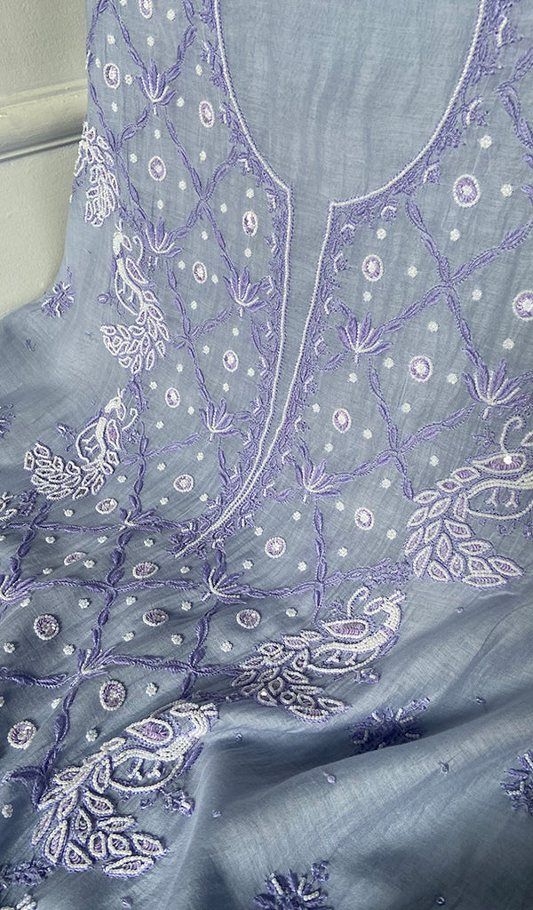 Women's Lakhnavi Handcrafted Mul Chanderi  Unstitched Chikankari Full Suit Material - HONC0339567