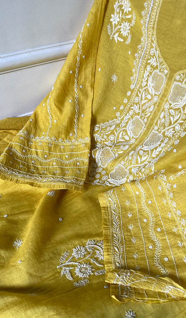 Women's Lakhnavi Handcrafted Tissue Chanderi Semi-Stitched Kurta And Dupatta Set - HONC0299537
