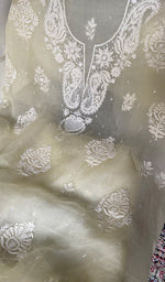 将图像加载到图库查看器中， Women's Lakhnavi Handcrafted Pure Organza Chikankari Unstitched Full Suit Material - HONC0361467