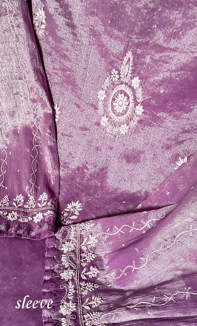 Women's Lakhnavi Handcrafted Tissue Chanderi Semi-Stitched Kurta  And Dupatta Set - HONC0323633