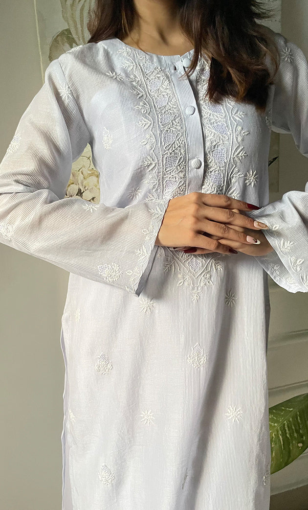 Amayra Women's Lucknowi Handcrafted Maheshwari Mul Chanderi Chikankari Kurti - HONC0300053