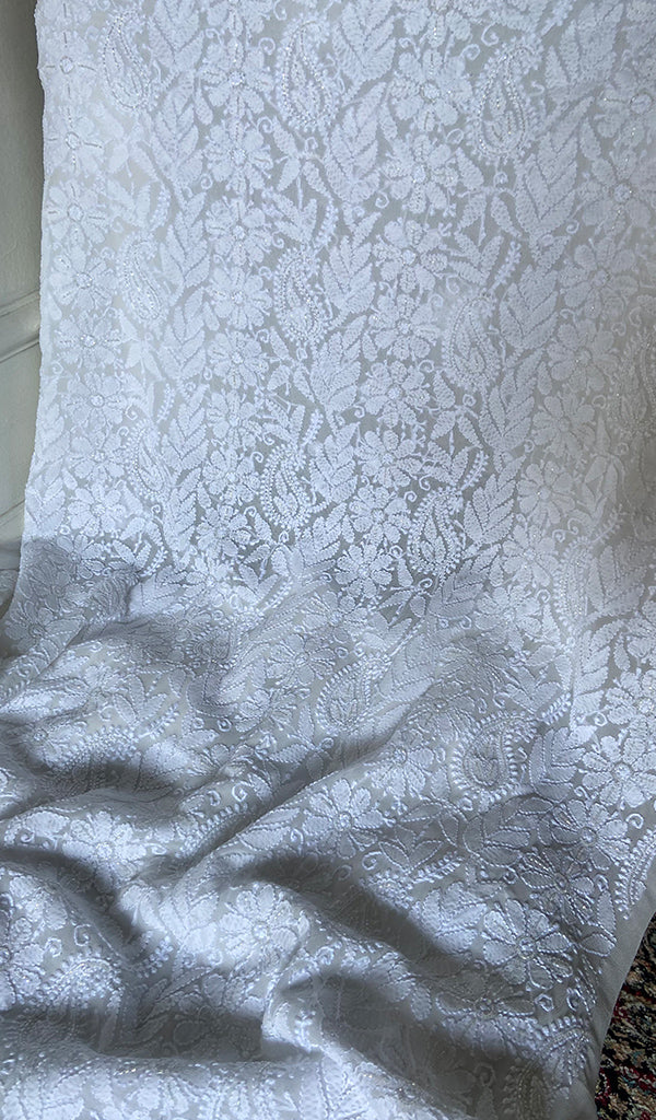 Women's Lucknowi Handcrafted Viscose Georgette Unstitched Chikankari Kurta and Dupatta Set- HONC0341943