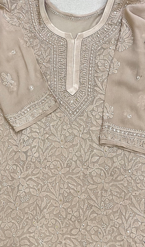 Women's Lakhnavi Handcrafted Viscose Georgette Chikankari Kurti - HONC0204829
