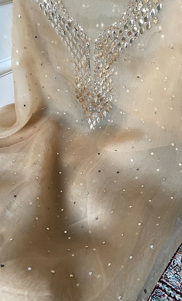 Alfia Women's Lakhnavi Handcrafted Pure Organza Chikankari Unstitched Kurta And Dupatta Set- HONC0328073