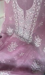 Load image into Gallery viewer, Women's Lakhnavi Handcrafted Pure Organza Chikankari Unstitched Kurta And Dupatta Set- HONC0288321