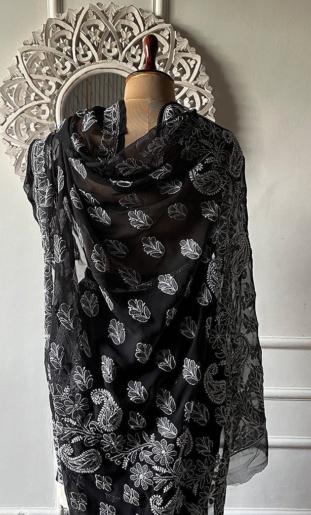 Women's Lucknowi Handcrafted  Faux-Georgette Chikankari Saree - HONC0188877