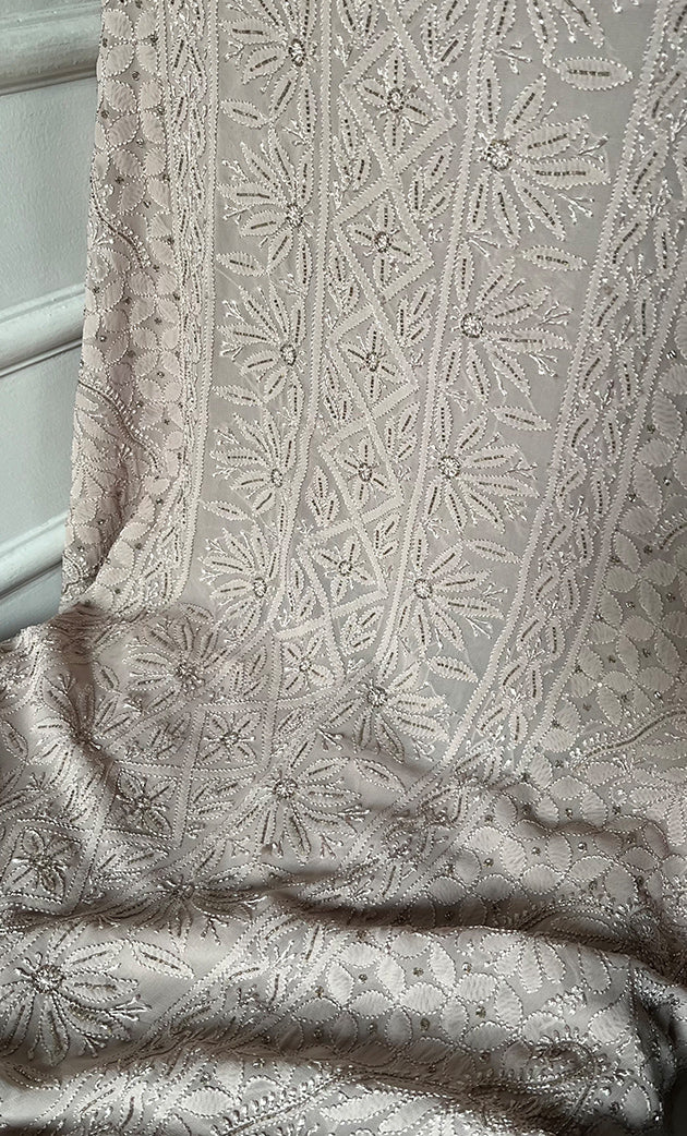 Women's Lucknowi Handcrafted Viscose Georgette Unstitched Chikankari Suit Material - HONC0325149