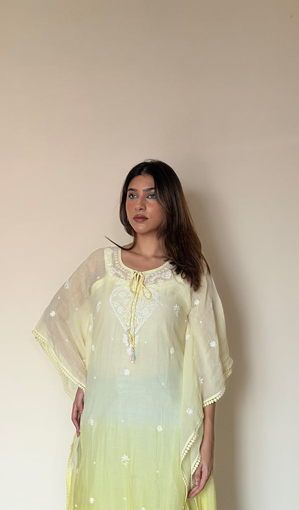 Women's Lucknowi Handcrafted Mul chanderi Chikankari Kaftan - HONC0390107