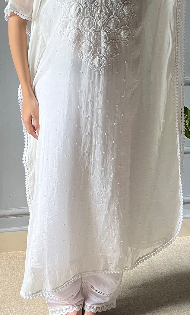 Women's Lucknowi Handcrafted Mul chanderi Chikankari Kaftan - HONC0303414