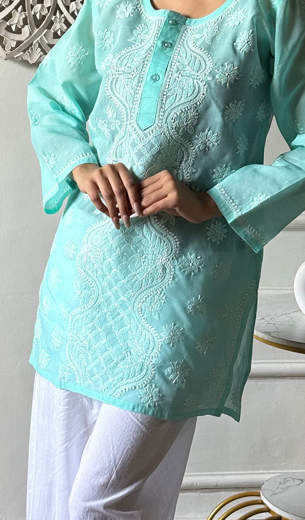 Women's Lakhnavi Handcrafted Cotton Chikankari Top - HONC0347238
