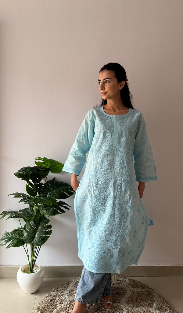 Women's Lakhnavi Handcrafted Cotton Chikankari Kurti - HONC0210174