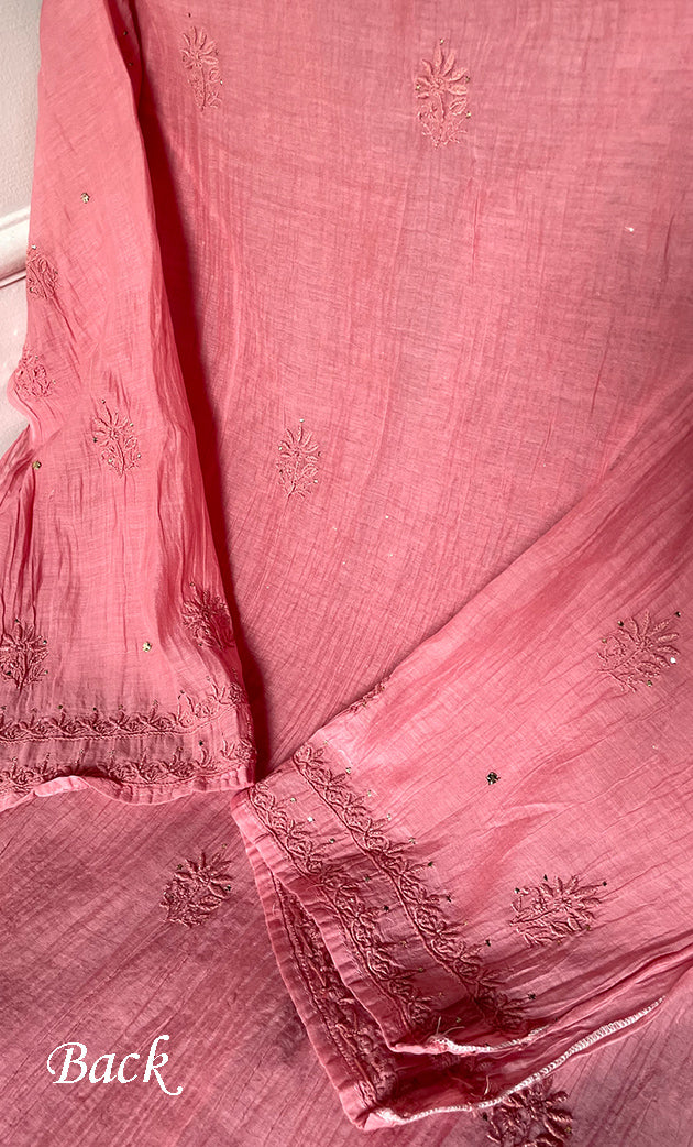 Women's Lakhnavi Handcrafted Mul Chanderi Semi - Stitched Kurta And Dupatta Set - HONC0282422