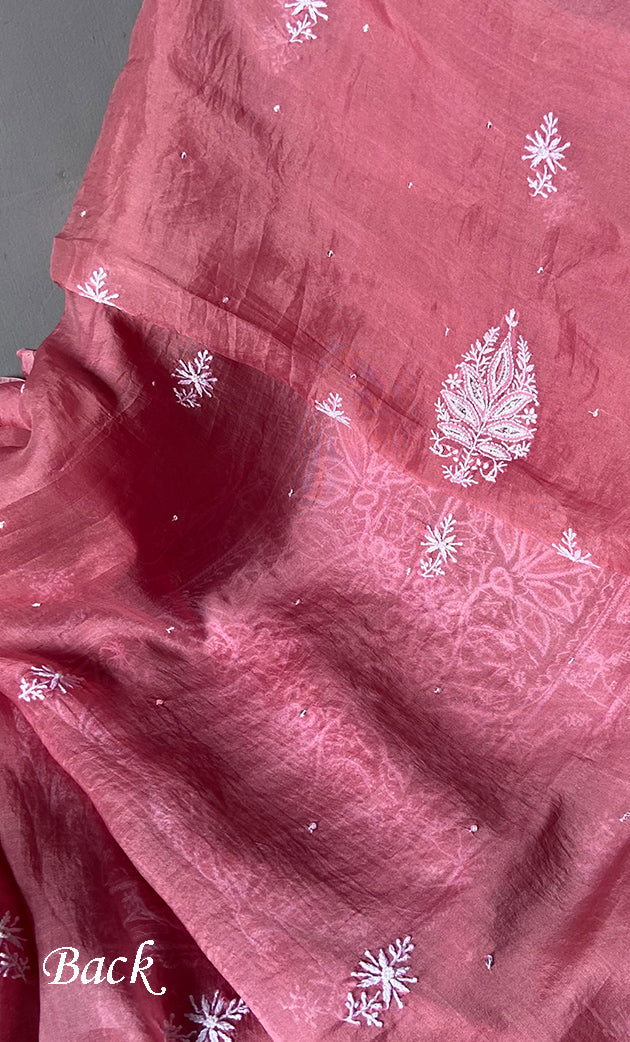 Women's Lakhnavi Handcrafted Pure Organza Chikankari Unstitched Kurta And Dupatta Set- HONC0309611