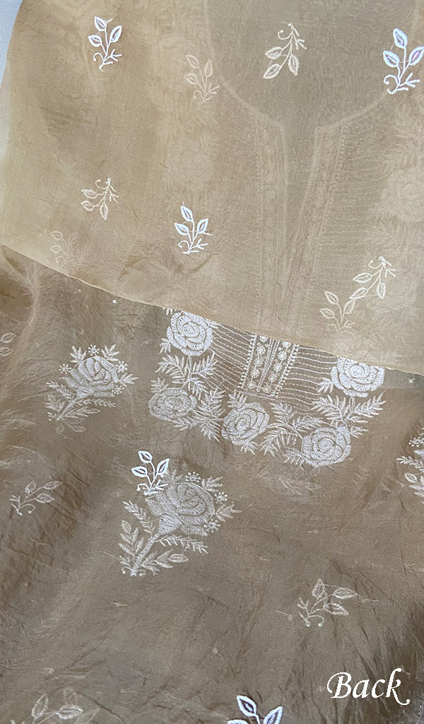 Women's Lakhnavi Handcrafted Pure Organza Chikankari Unstitched Kurta And Dupatta Set- HONC0346451