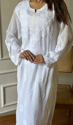 Load image into Gallery viewer, Women&#39;s Lakhnavi Handcrafted Viscose Georgette Chikankari Kurti - HONC0115981

