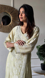 将图像加载到图库查看器中， Women's Lucknowi Handcrafted Cotton Chikankari Angrakha - HONC0343795