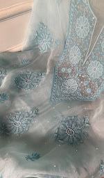 Load image into Gallery viewer, Women's Lakhnavi Handcrafted Pure Organza Chikankari Unstitched Kurta And Dupatta Set- HONC0340863